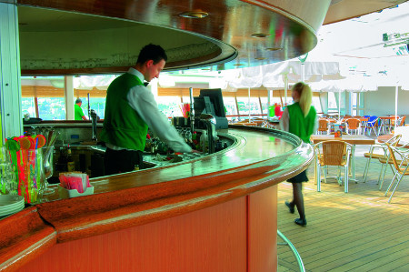 the pool bar of the cruise ship 
