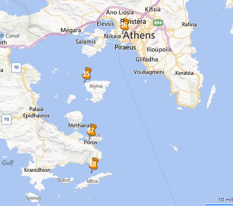 map of the one day cruise to the Saronic islands